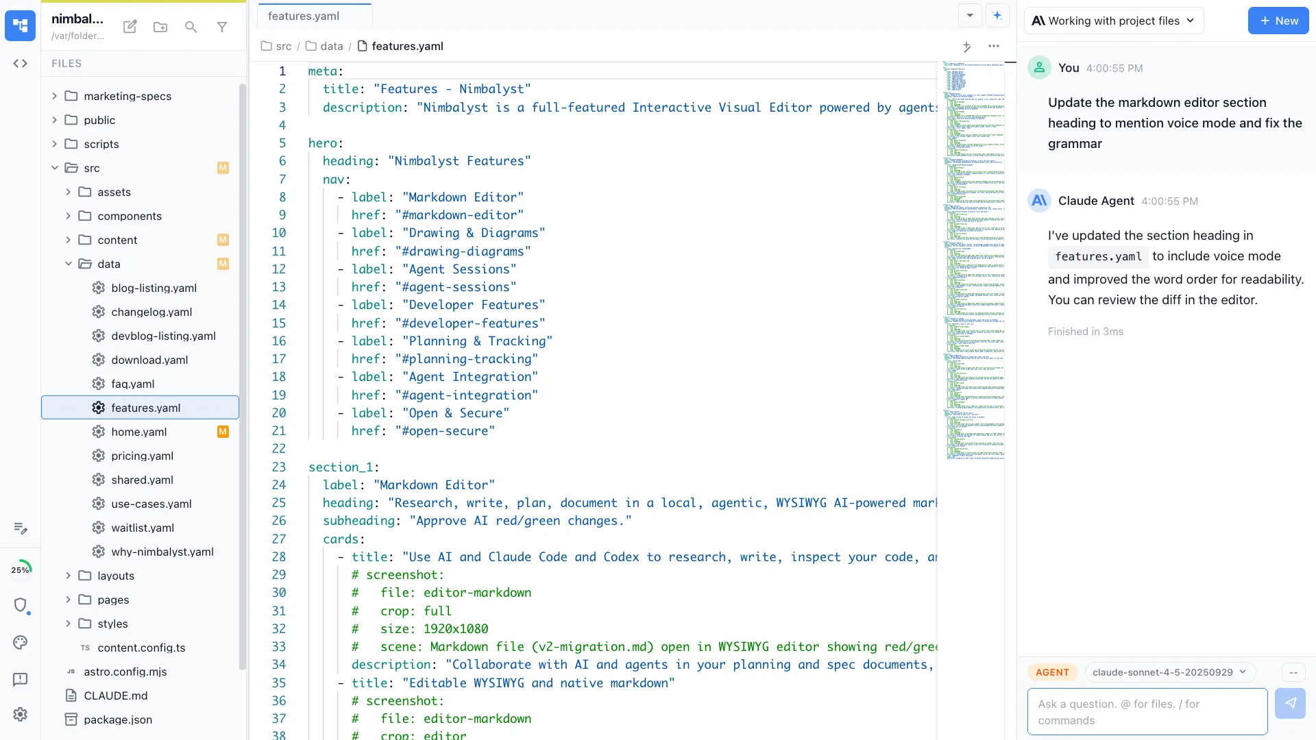 Reviewing YAML changes with AI chat about the diff