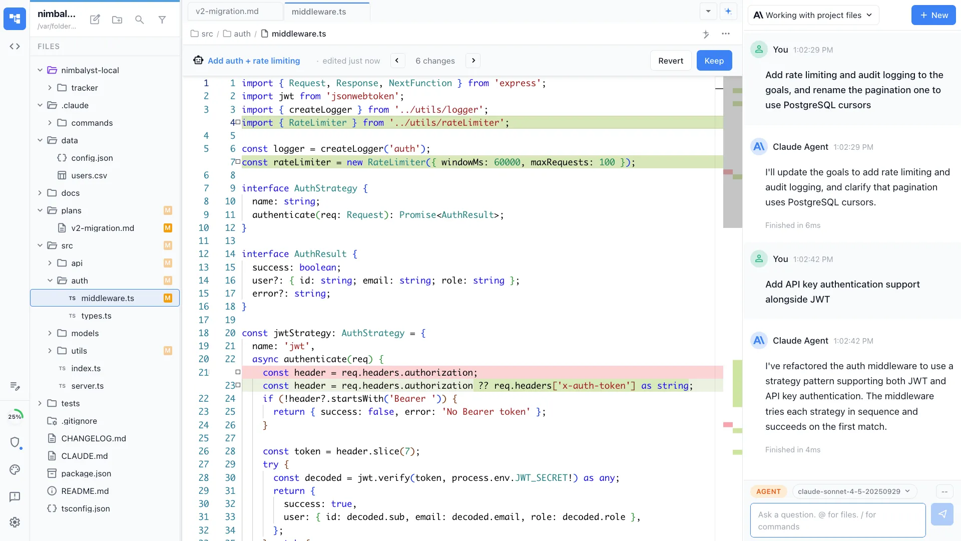 TypeScript code editor with Claude Code and Codex sidebar