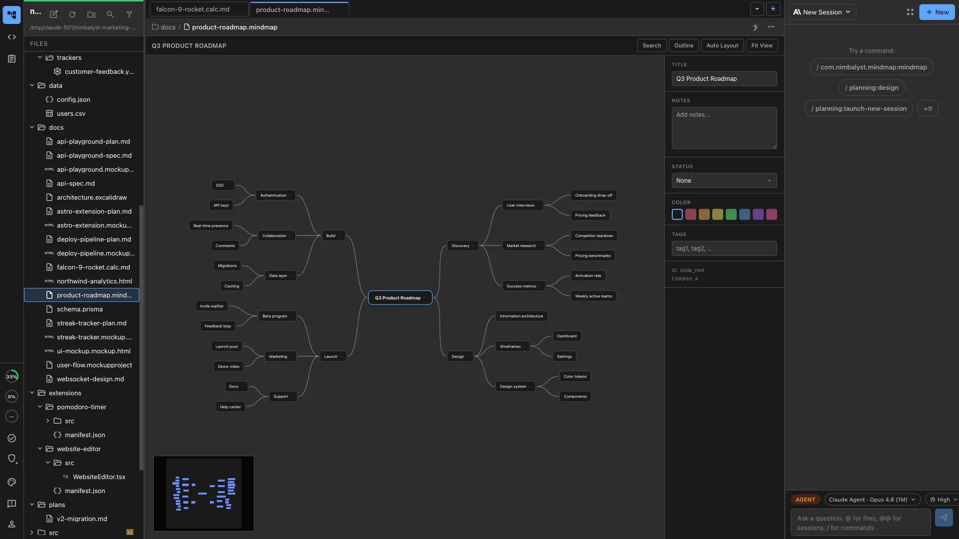 Mind map editor with Claude Code and Codex sidebar
