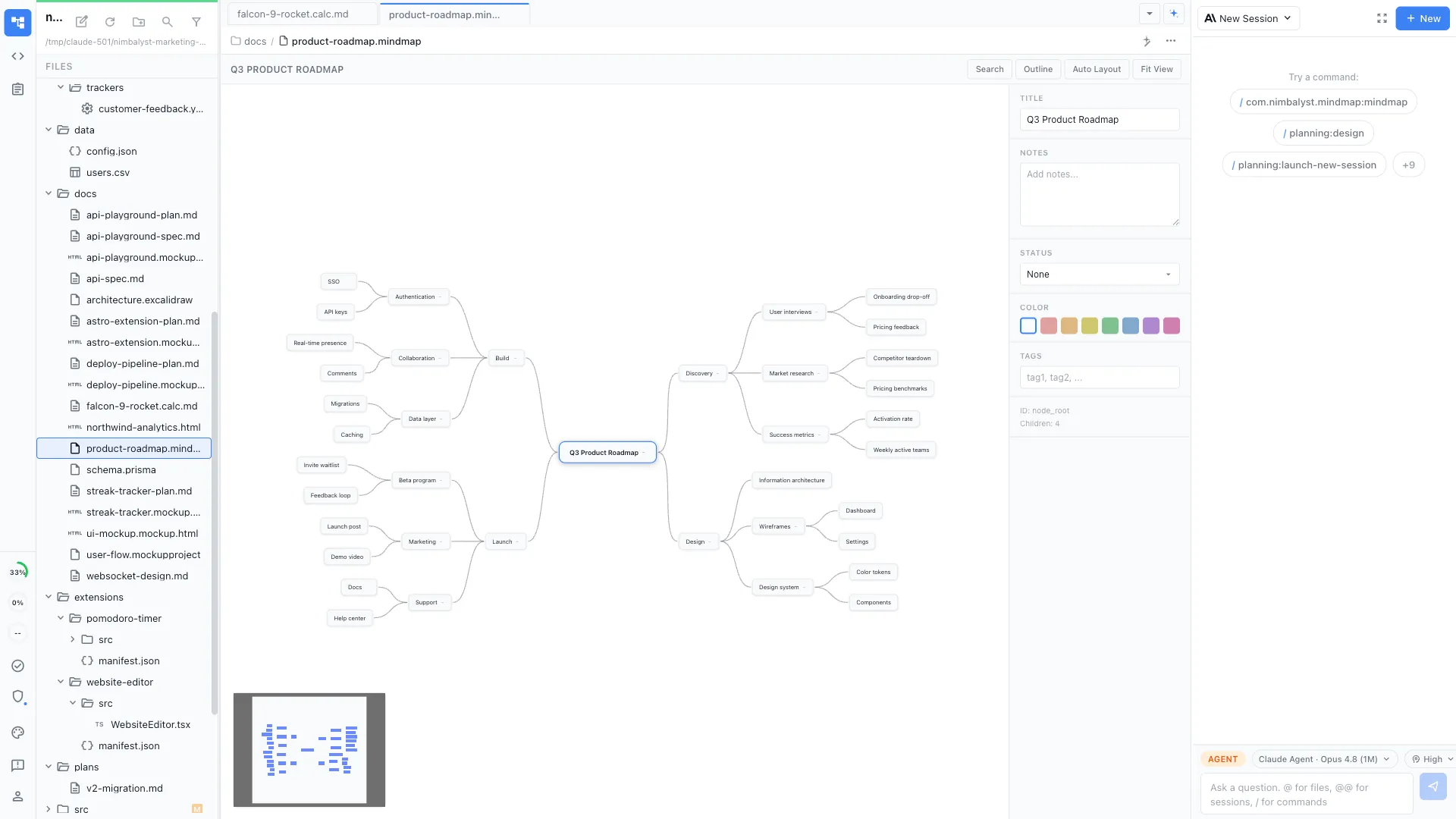 Mind map editor with Claude Code and Codex sidebar