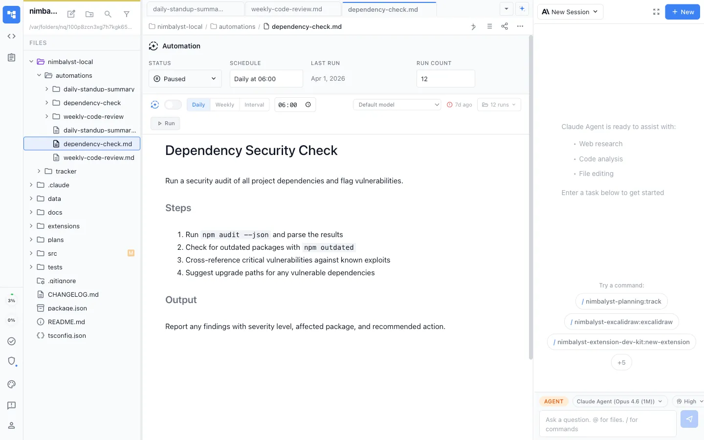 Enable, disable, and run now
