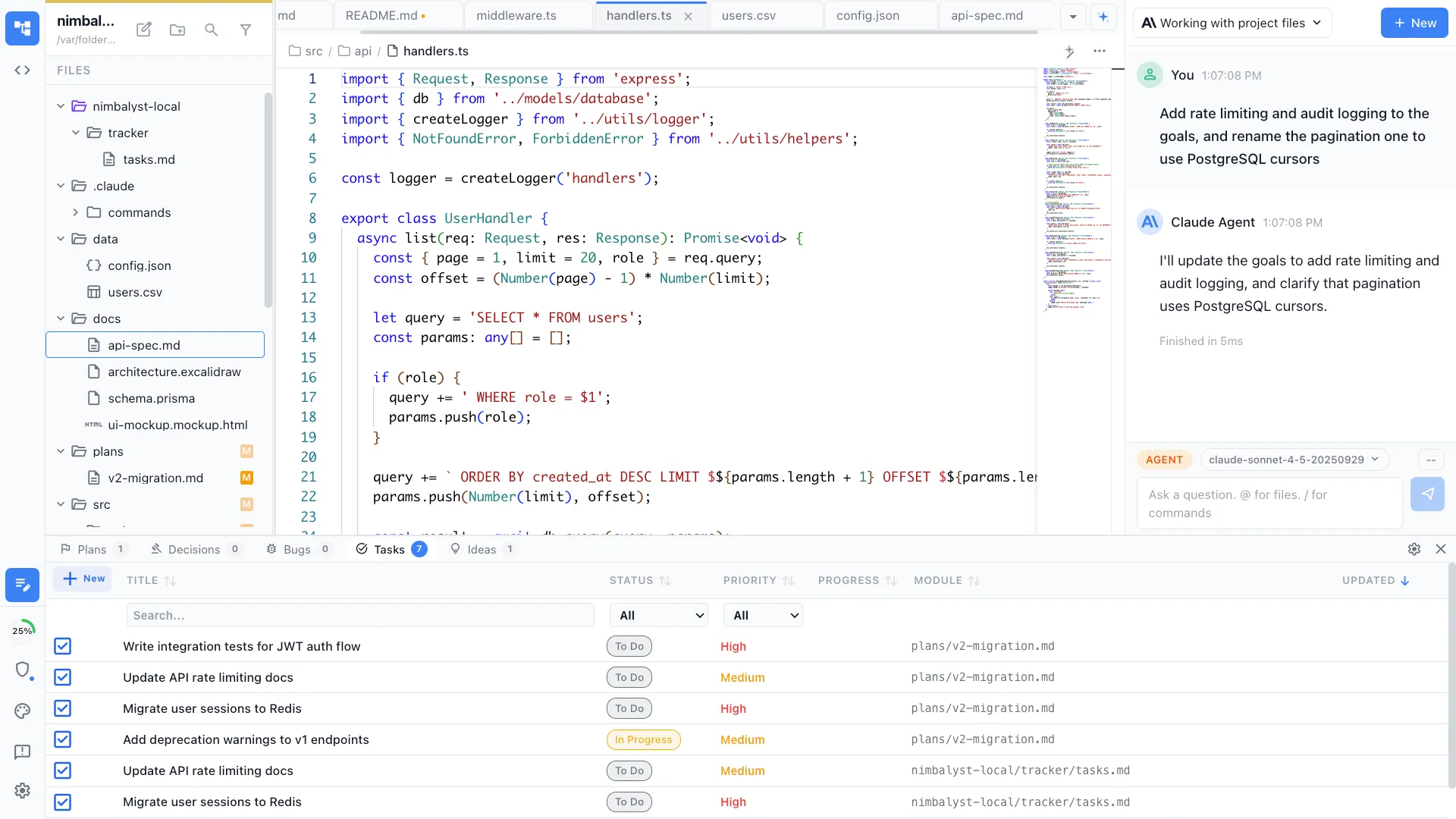 Agent chat alongside code