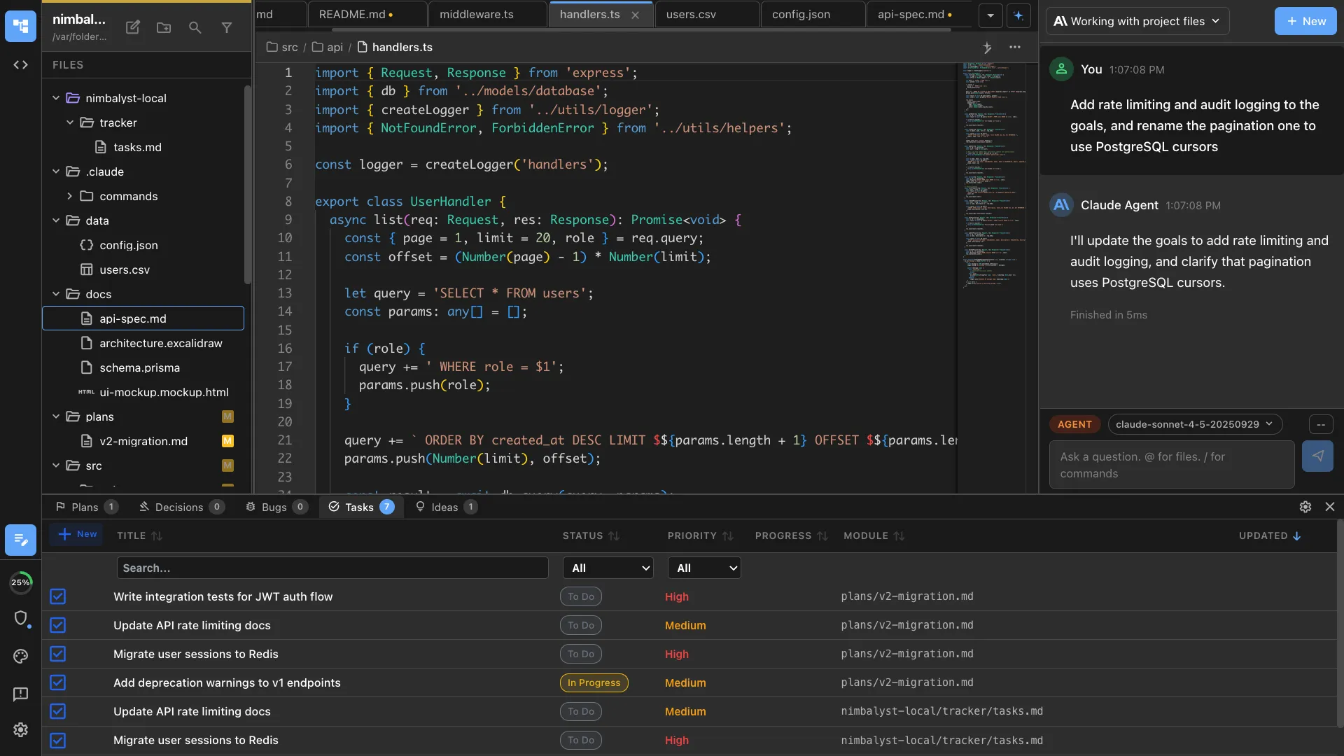 Agent chat alongside code