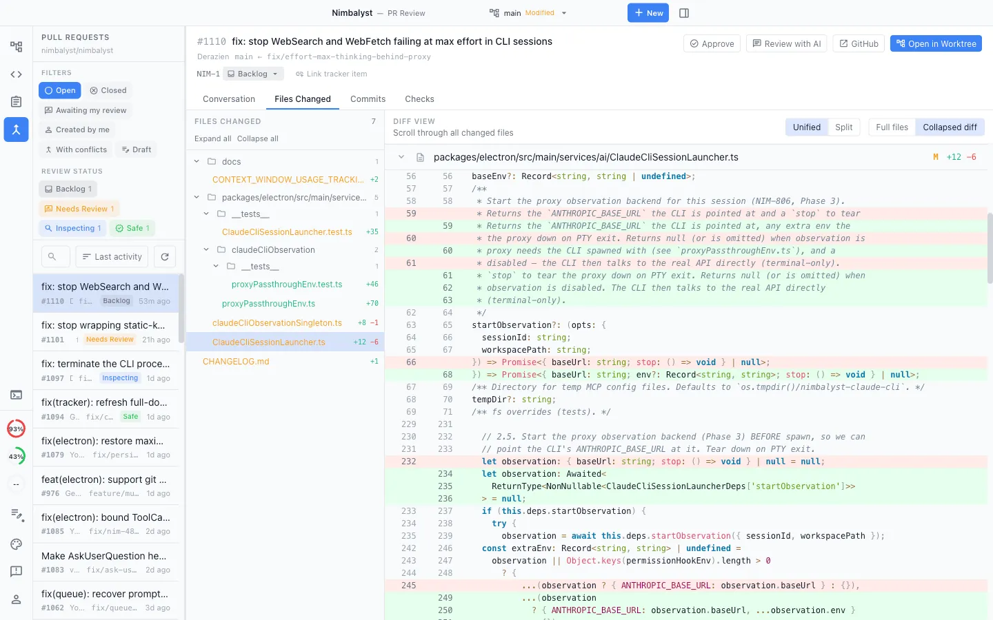 Open in Worktree action above a pull request diff