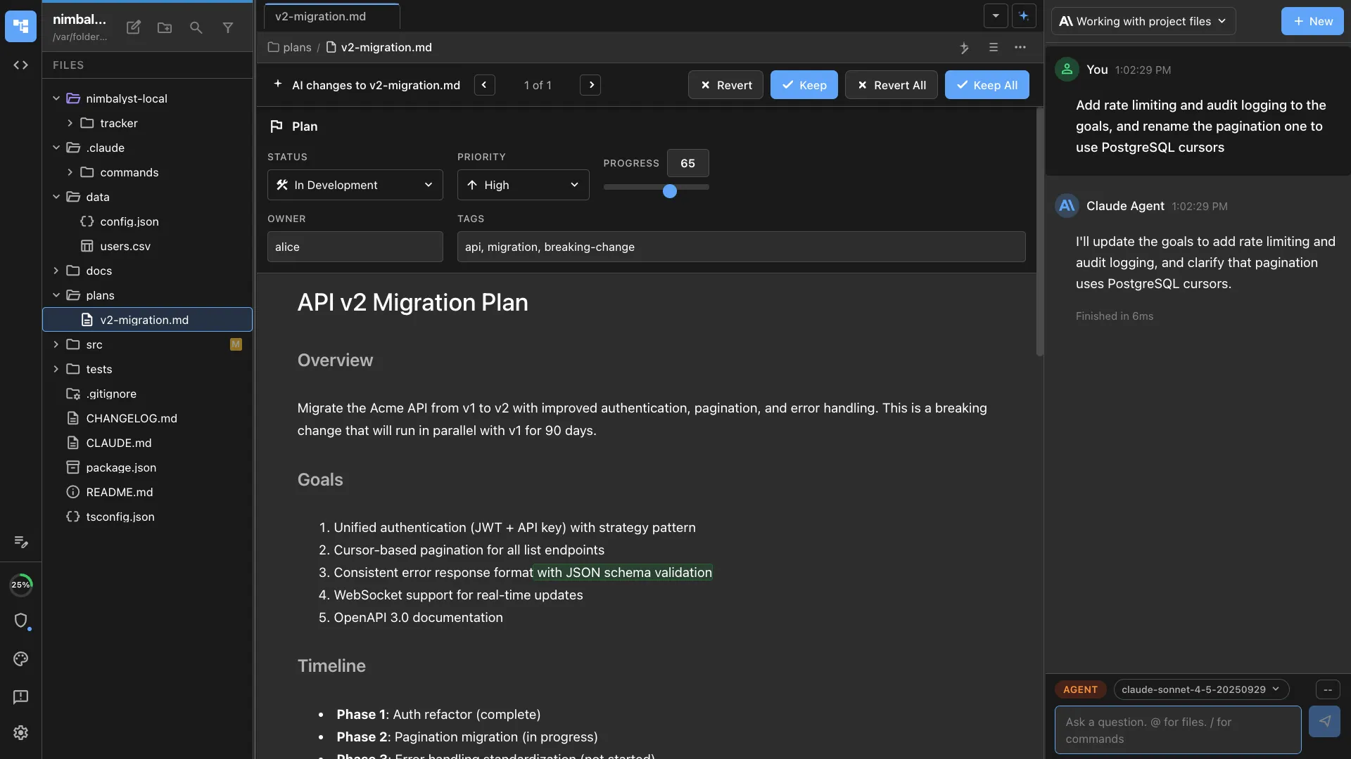 Markdown editor with Claude Code and Codex sidebar