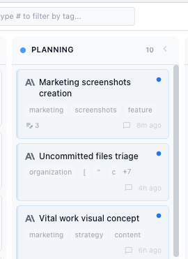 Kanban board for agent sessions