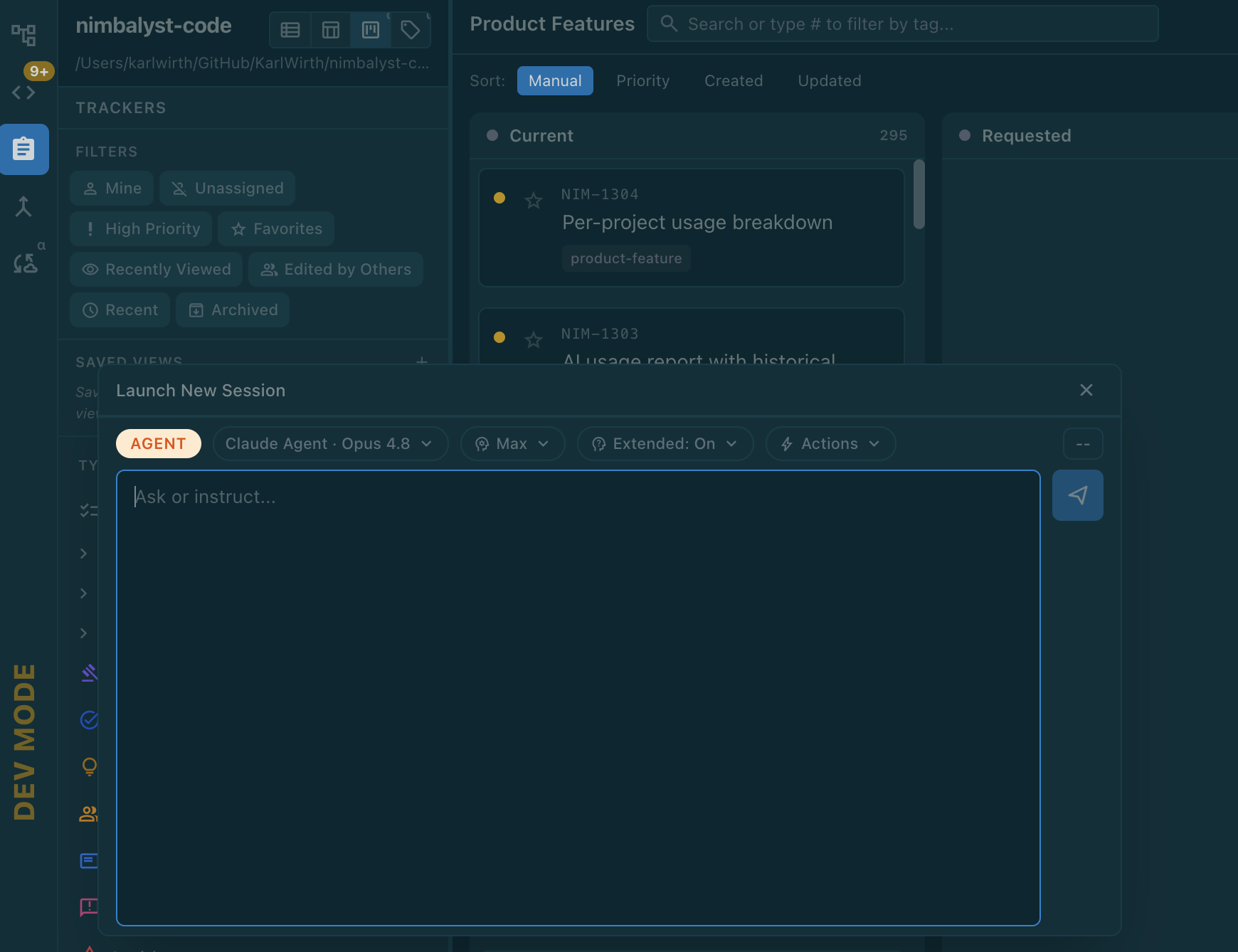 Tracker sidebar showing Favorites, Recently Viewed, Edited by Others, Recent, and Archived filters